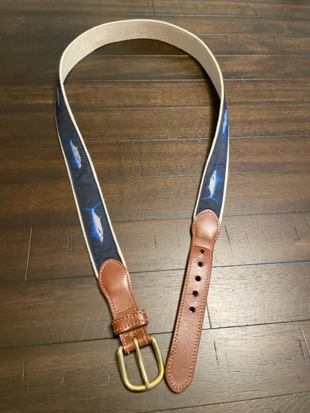 Men’s Canvas Leather Belt blue marlin